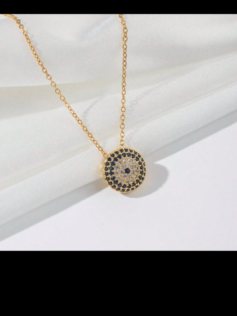 Gold Circle Pavé Necklace with Blue and Clear Stones